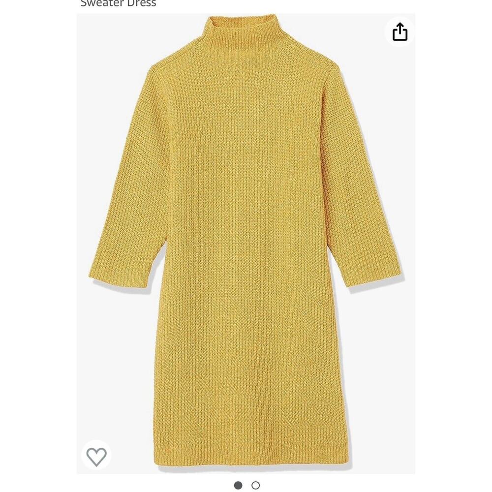 Essentials Soft Touch Long-Sleeve Mock Neck Sweater Dress Yellow Girls S NWT